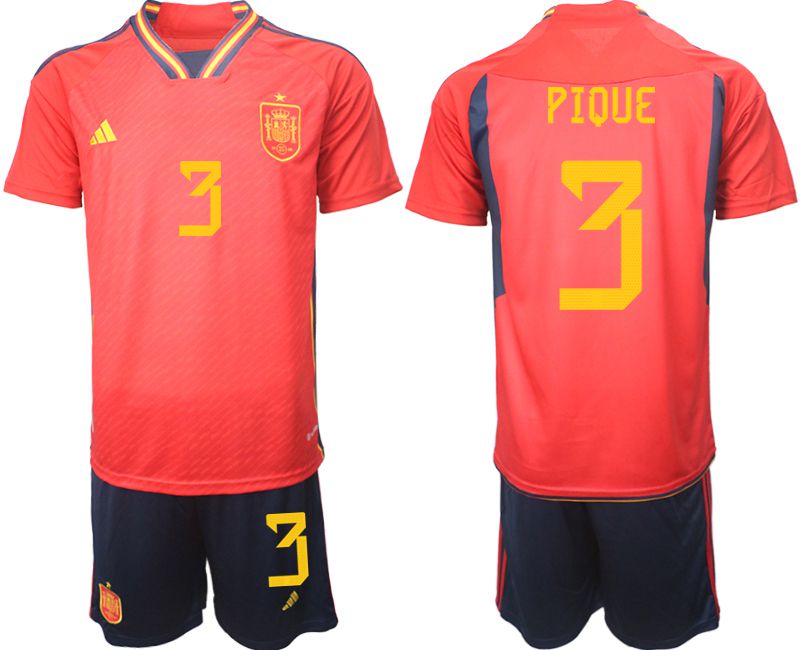 Men 2022 World Cup National Team Spain home red 3 Soccer Jerseys
